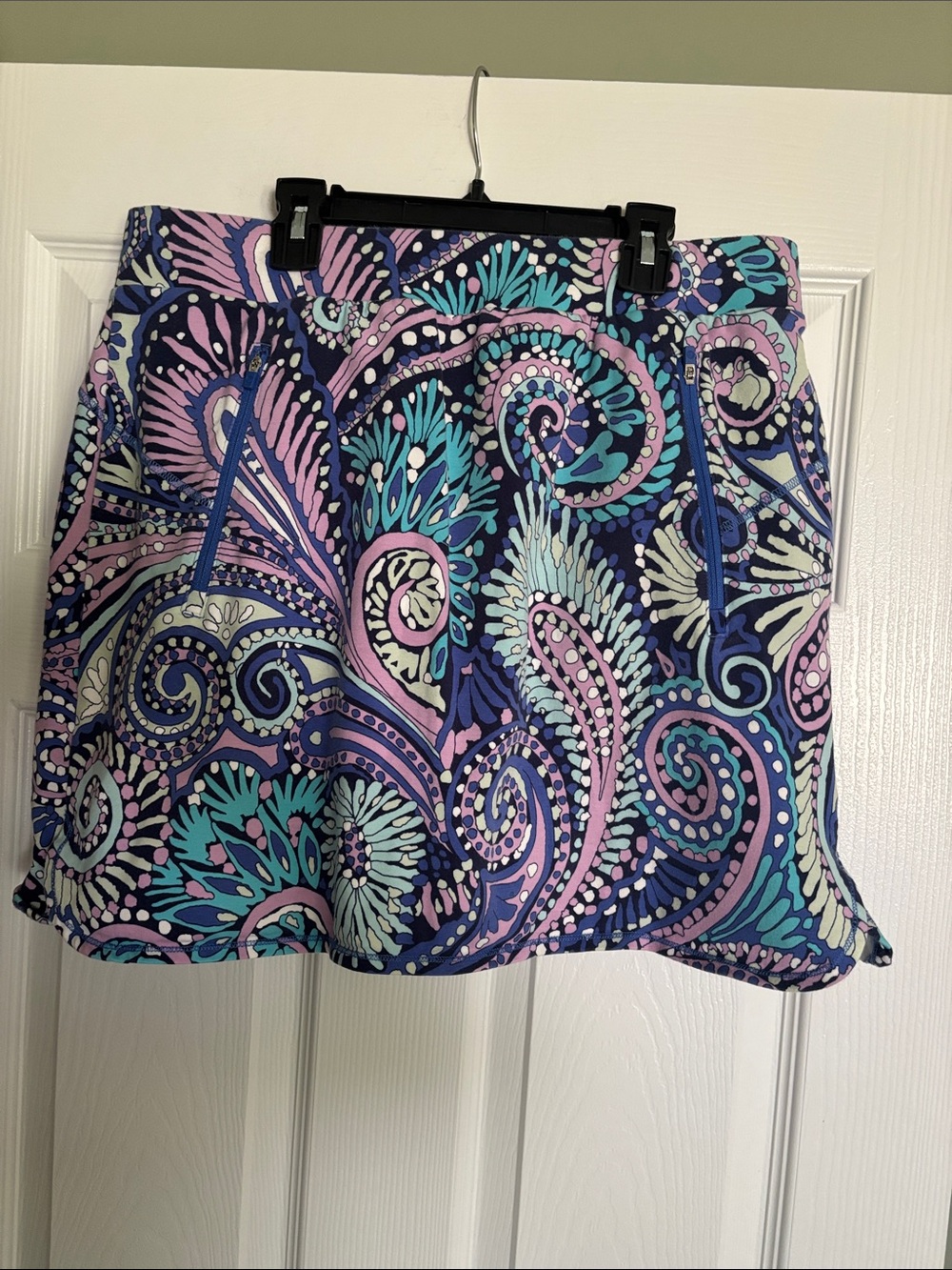 Talbots Navy Paisley Mini Skort with Teal & Lavender Accents